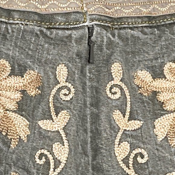 Willi Smith Gray Distressed‎ Faded Tan Embroidery Skirt Size 8 - Picture 11 of 14
